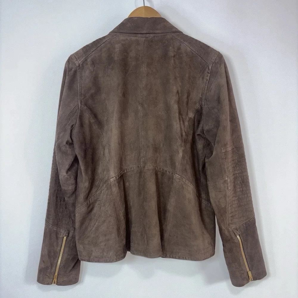 Athleta Genuine Leather Moto Jacket Brown Asymmetrical Zip Size Large EUC - Picture 8 of 8